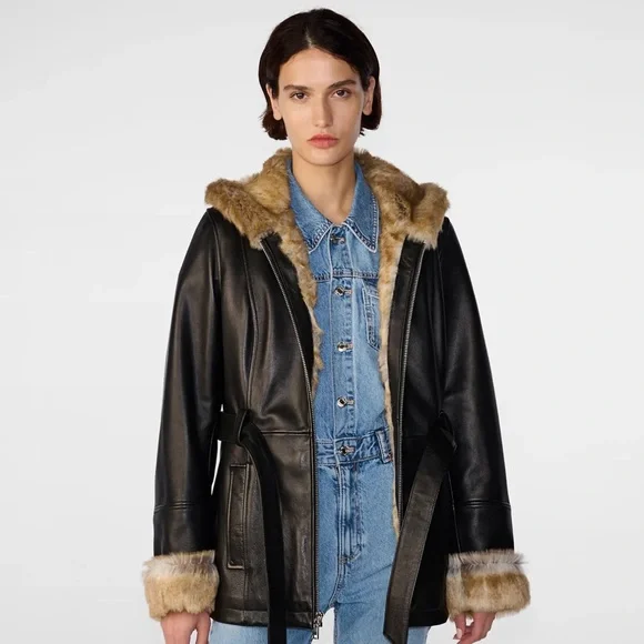 Hood Faux Fur Genevieve Belted Leather Jacket Genevieve Belted